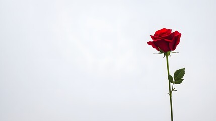 Obraz premium Single Red Rose on White Background Elegant Minimalist Flower Photography