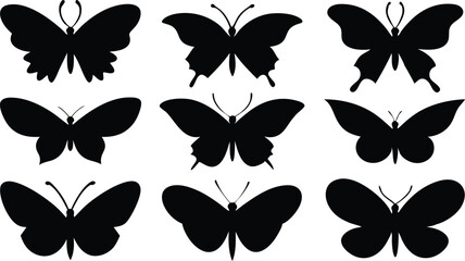 set of Butterfly  black silhouette  vector,Butterfly icon set