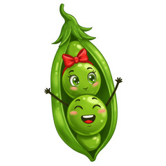 Happy Peas in a Pod Vector Illustration
