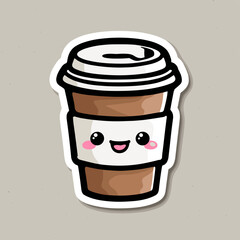 Kawaii coffee mug sticker with fun and energetic design