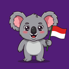 Adorable Australian Koala Waving Flag Vector Illustration