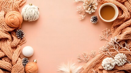Cozy Autumn Winter Flatlay Background Knitted Texture