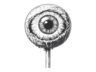 Halloween eyeball candy, spooky October decor, vintage black sketch style, hand-drawn horror motif, old engraving style, trendy spooky treat, seasonal gothic art, eerie design