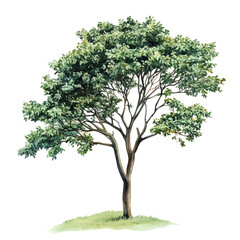 Obraz premium A Mahogany Tree, watercolor drawing vector, isolated on a white background.