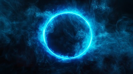 Fototapeta premium Circle Neon Blue Color - Geometric Ring on Dark Background