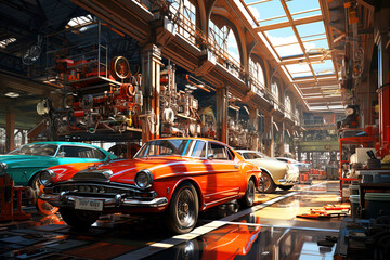 Naklejka premium Elegant Automobile assembly line production