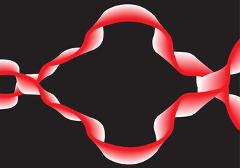 Abstract illustration with red ribbon with white gradient on black background. Symmetrical curved shapes create a sense of movement and depth in an elegant and dynamic modern composition