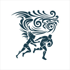 Abstract Rugby Players with Energy Swirls Illustration Rugby Storm Abstract force energy in play