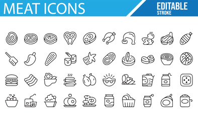 Collection of Editable Icons for Meat, Protein, and Fast Food
