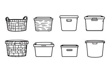  set of different type of 8 pcs Storage bin line art and black color