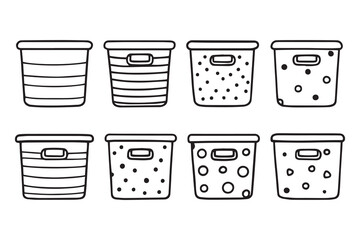  set of different type of 8 pcs Storage bin line art and black color
