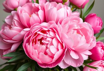 Fototapeta premium Luxurious blush pink peony bouquet, lush blooms, vibrant petals, floral art, high resolution