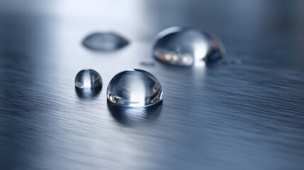 macro shot of water droplets on textured metallic surface reflecting surrounding objects