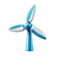 A simple clean 3D wind turbine icon with thick stylized blades in a vibrant blue and white color scheme centered on a white background