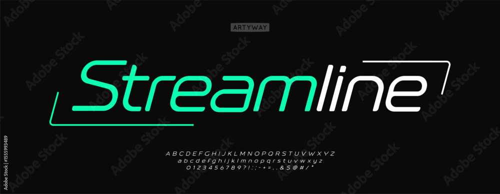 Poster rounded futuristic alphabet sans serif cyber sleek font, speed technology typeface with rounded ital