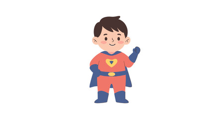 Preschooler in superhero costume waving and smiling on white background  