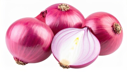 Pile of vibrant red onions with contrasting cut bulb revealing inner rings