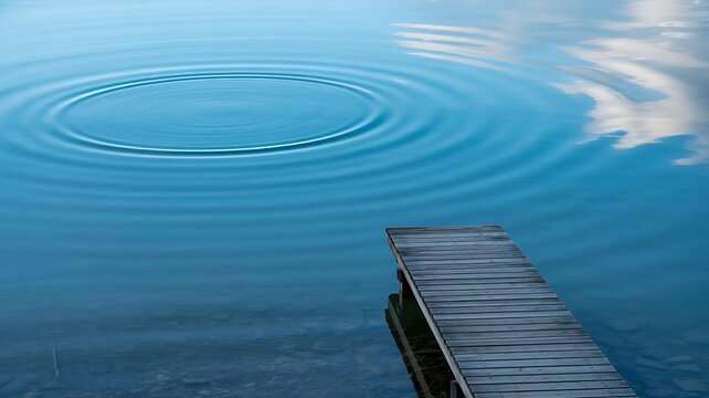 Calm blue water with ripples and wooden pier image