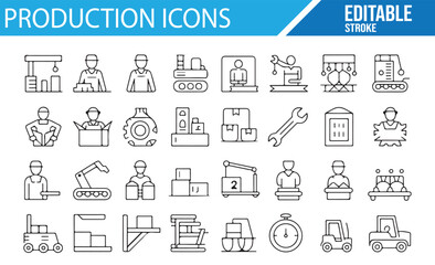Collection of Editable Production Line and Worker Icons