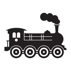 steam train black silhouette vector, Simple silhouette Design vector icon with white background