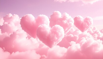 Romantic sky of cloud hearts in dreamy pink hues for tender concepts