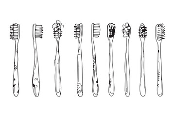  set of different type of 8 pcs Toothbrush line art and black color 