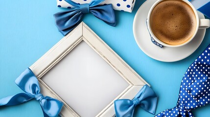 Fathers Day Blue Gift Mockup Photo Frame Coffee