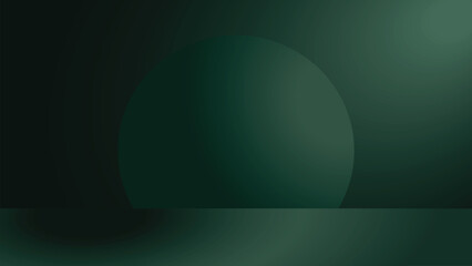 Dark green studio background with gradient, light glow, and circle. Vector illustration