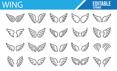 Artistic Wing Vector Icons - Editable Stroke for Digital Design Projects