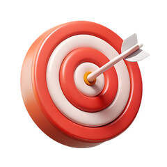 A red and white 3d target with an arrow in the bullseye isolated on transparent background