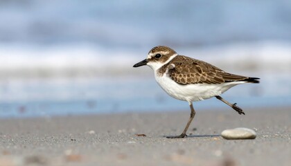 Sandpiper stretching leg on beach, detailed avian imagery for stock use