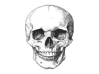 Halloween skull engraving, vintage black line style, spooky holiday motif, hand-drawn horror decor, old engraving style, scary seasonal icon, gothic tattoo art, dark mystic design