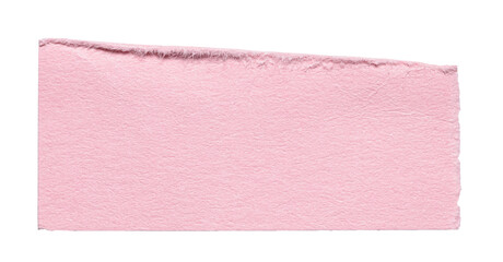 Isolated cut out torn piece of pink paper note cardboard with rough texture and copy space for text, transparent png background design element