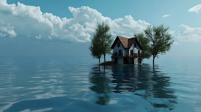 A small island sinking underwater due to rising sea levels 