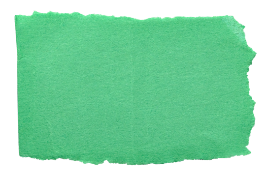 Green isolated cut out torn piece of blank paper note cardboard with rough texture and copy space for text, transparent png background design element