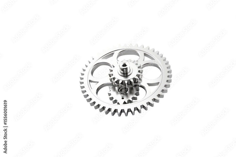 Poster a detailed 3d rendering of intricate metal gears interlocked, showcasing precision engineering. back