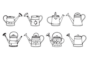  set of different type of 8 pcs Watering can line art and black color