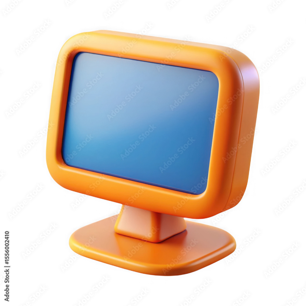 Poster a stylized 3d render of a retro orange computer monitor with a blue screen isolated on transparent b