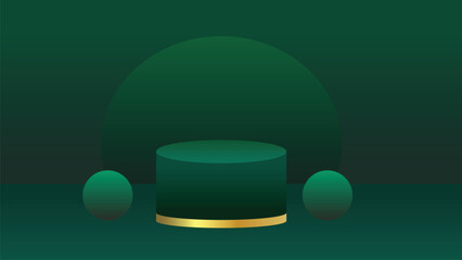 Emerald green studio background with gradient podium, circle, and golden line. Vector illustration