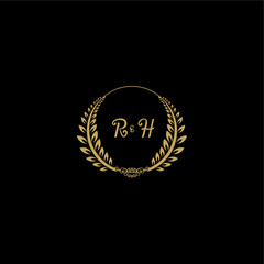 RH beautiful feminine and elegant wedding monogram initial logo with circle floral gold