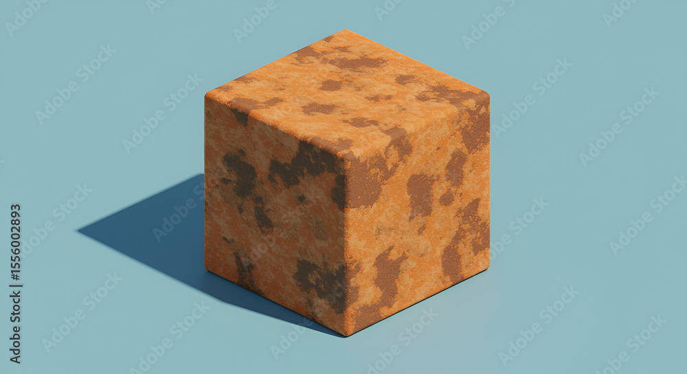 Aufkleber abstract textured cube in isometric view casting a sharp shadow on a blue surface