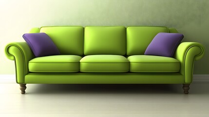 Fototapeta premium Lime Green Sofa with Purple Pillows in Modern Room