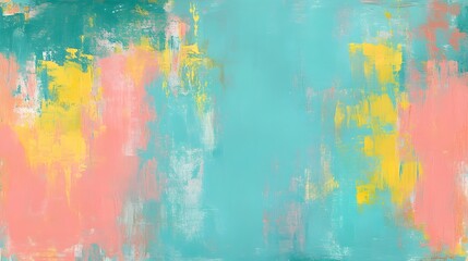 Fototapeta premium Abstract Pastel Teal Pink Yellow Canvas Texture Painting