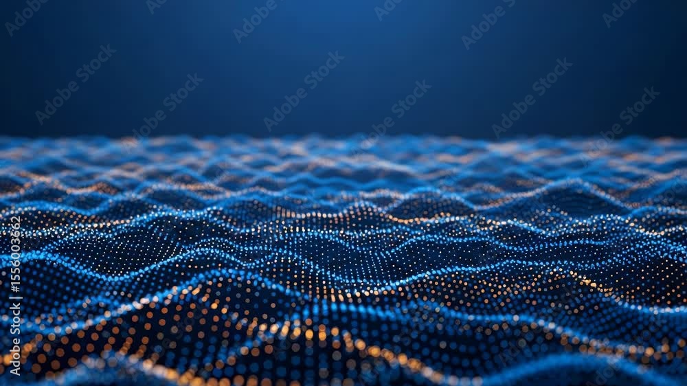Poster an abstract background of digital data waves with blue dots creates a modern and futuristic pattern,