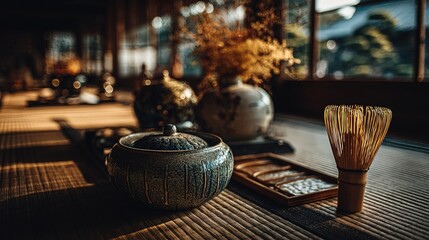 和室で抹茶を点てる茶道