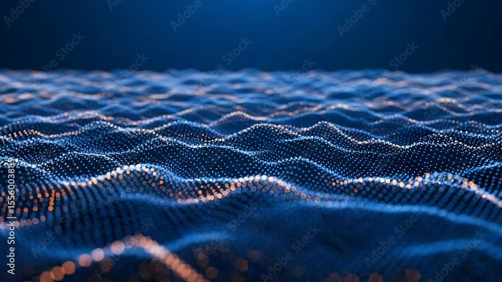 Poster an abstract background of digital data waves with blue dots creates a modern and futuristic pattern,