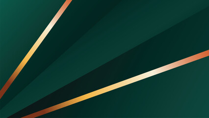 Luxury emerald green abstract background vector with dark gradient, golden lines, and geometric shapes