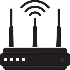 modern wifi router with antennas silhouette, black and white silhouette, vector and illustration