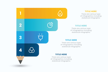 Pencil infographic design template with 4 step for education and Business Concepts, Modern flat vector illustration for presentation