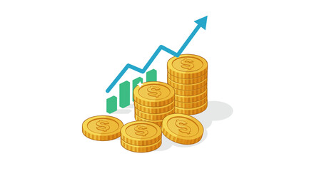 Financial growth vector illustration: rising coins and graph for business success